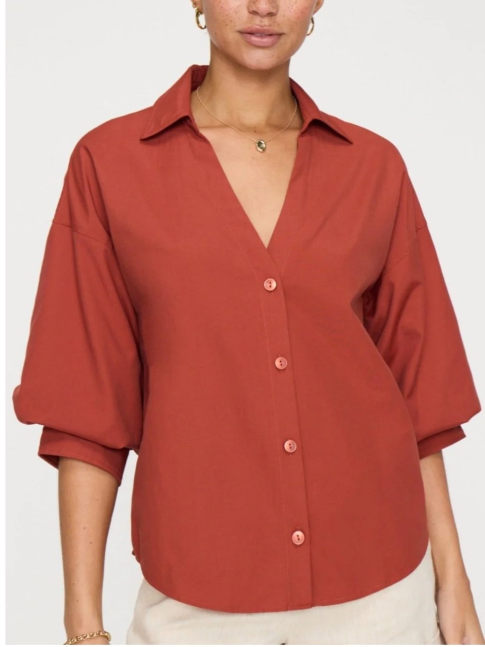 Brochu Walker The Kate Shirt White Relaxed Button-Front Shirt in Tuscany Small - Picture 3 of 9